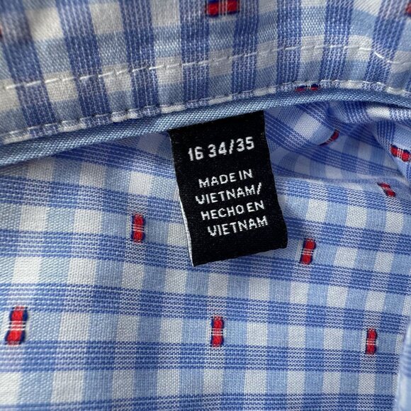 Psycho Bunny Modern Fit Stretch Non Iron Checker Blue White Red Shirt 16 34/35 - Picture 5 of 6